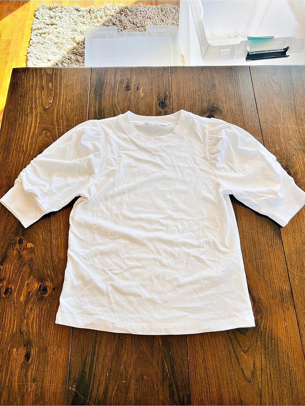 FRAME Pleated Panel Tee Organic Cotton Ruched Sleeve Top XS